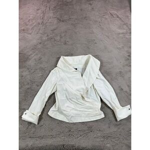 Tadashi Petite White Collared Ruched Zipper Cropped‎ Wrap Top Size 12P Evening